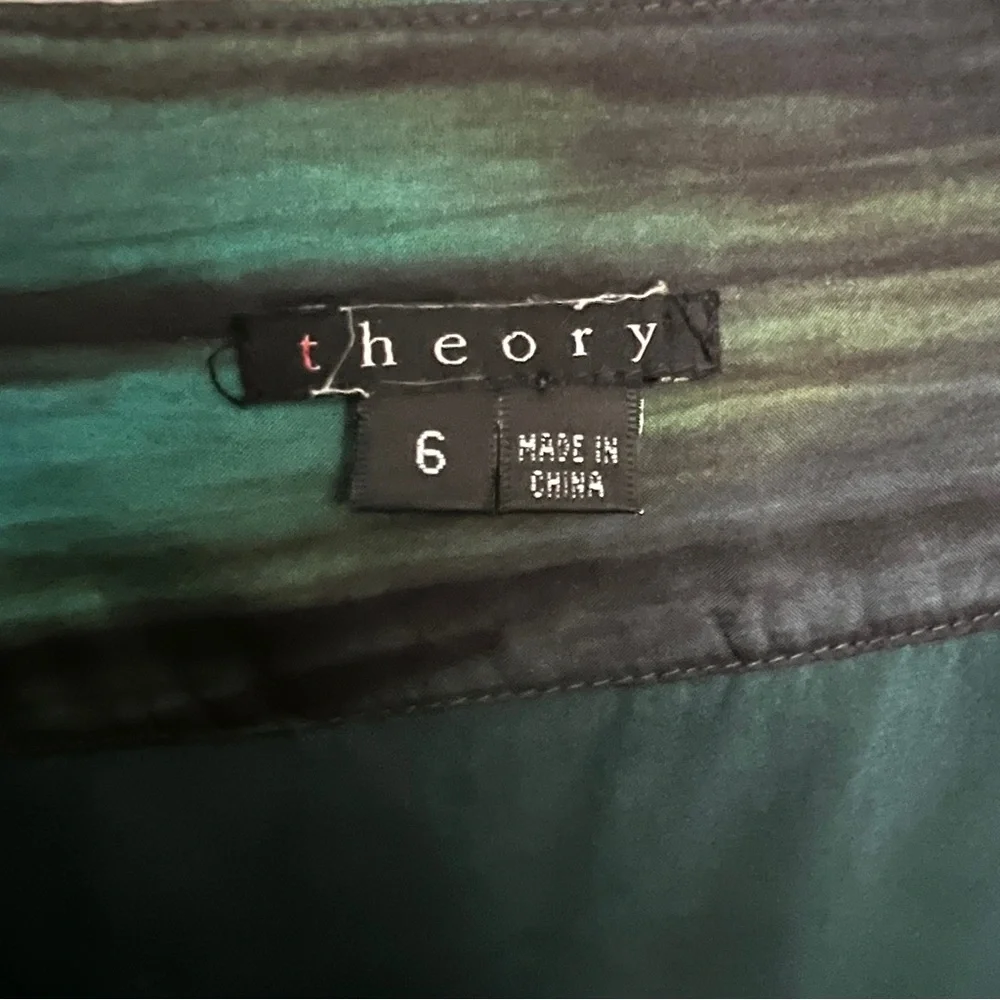 Theory Karley A-Line Skirt BLK/Teal SZ 6 100% Silk Pockets Classic Casual Artsy - Picture 6 of 8